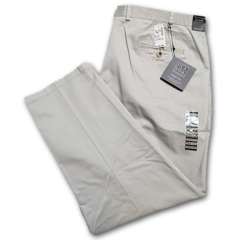 Jos A Bank Traveler's Collection Mens 52x32 Pants Stone Traveler Twill Easy Care
